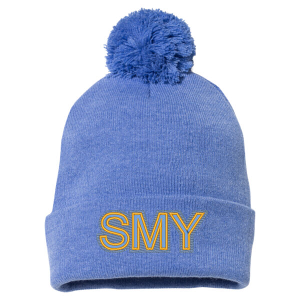 Embroidered Pom Pom Cuffed Beanie Thumbnail